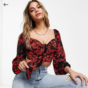 Femme Luxe Off-Shoulder Top in Red Floral